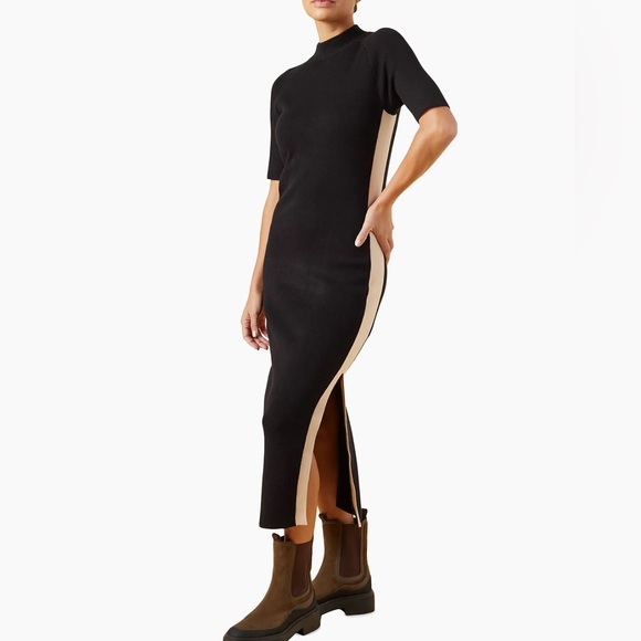 MONROW Midi Knit Dress in Black with Tan Stripe Size XS - Picture 3 of 12